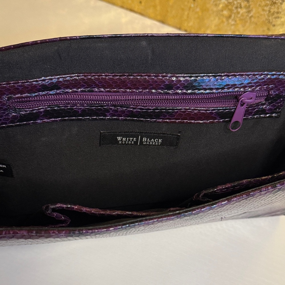 White House Black Market Purple/Black Faux Leather snakeskin clutch shoulder bag - Picture 7 of 9